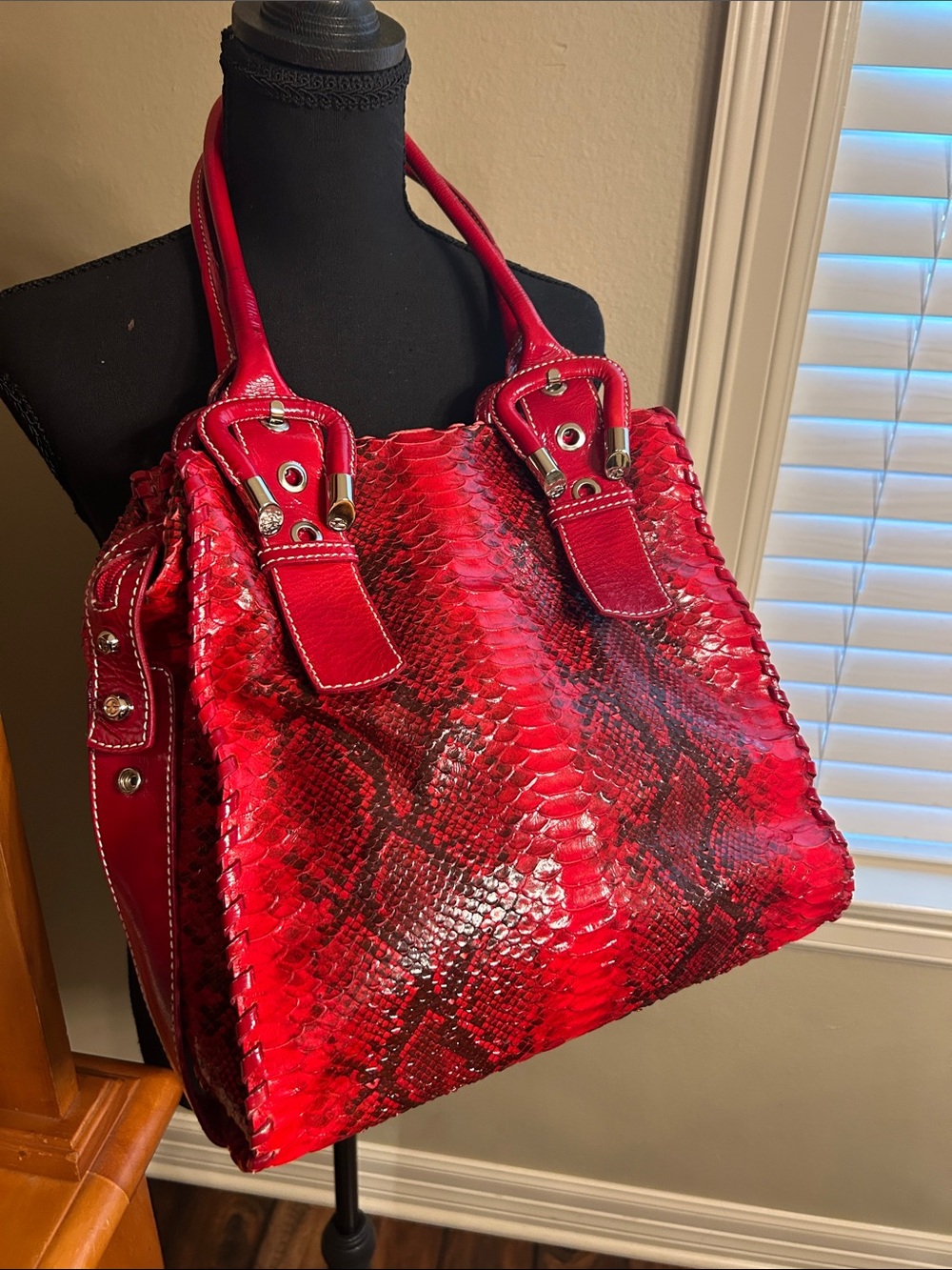 Vintage Francesco Biasia Red Snakeskin Tote